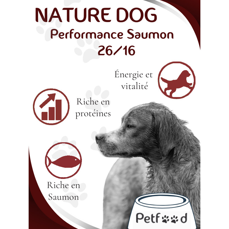 Croquettes Performance 26/16 Saumon Nature Dog 15kg