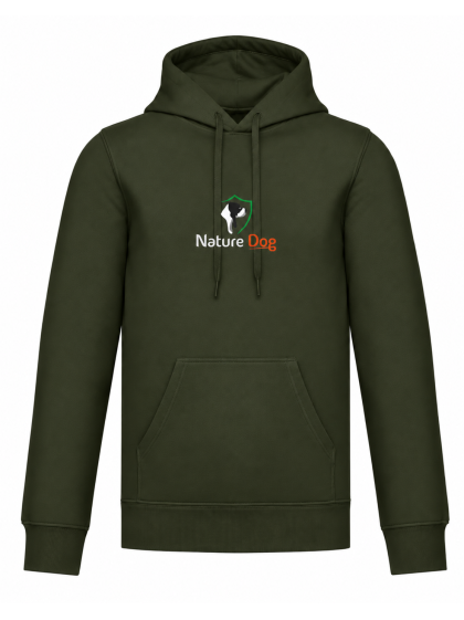 Sweat à capuche tête de chien et logo Nature Dog