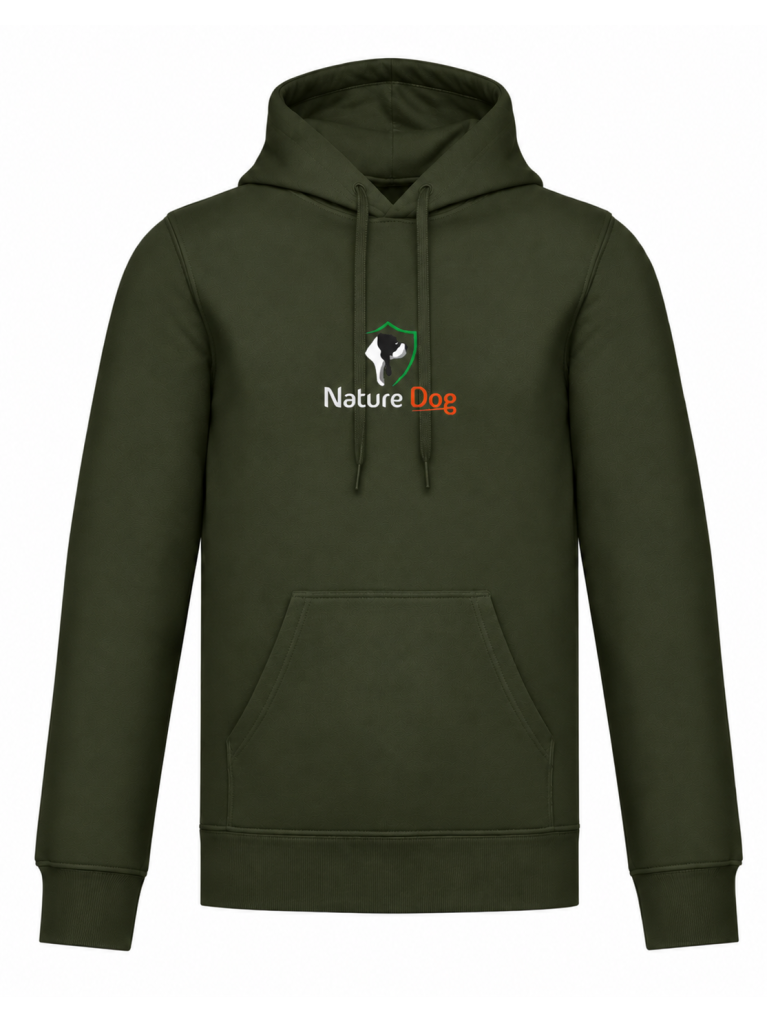 Sweat à capuche tête de chien et logo Nature Dog