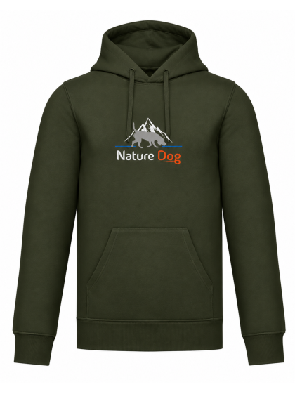 Sweat à capuche 1 chien logo trait bleu femme Nature Dog